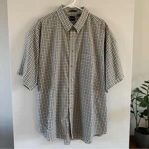 Arrow Button Down Shirt Short Sleeve Top Check Tan White Green Mens Size XXL